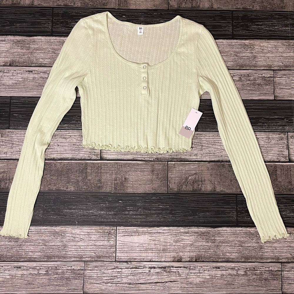 NEW BP. Long Sleeve Crop Top Women’s Size Small Light Green Cotton Stretch